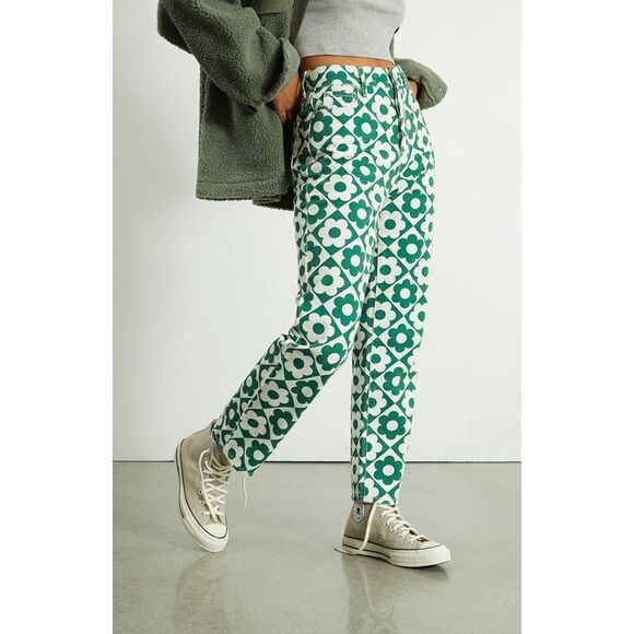Pacsun Green & White Daisy High Waisted Straight Leg Jeans size 26 - Picture 3 of 8